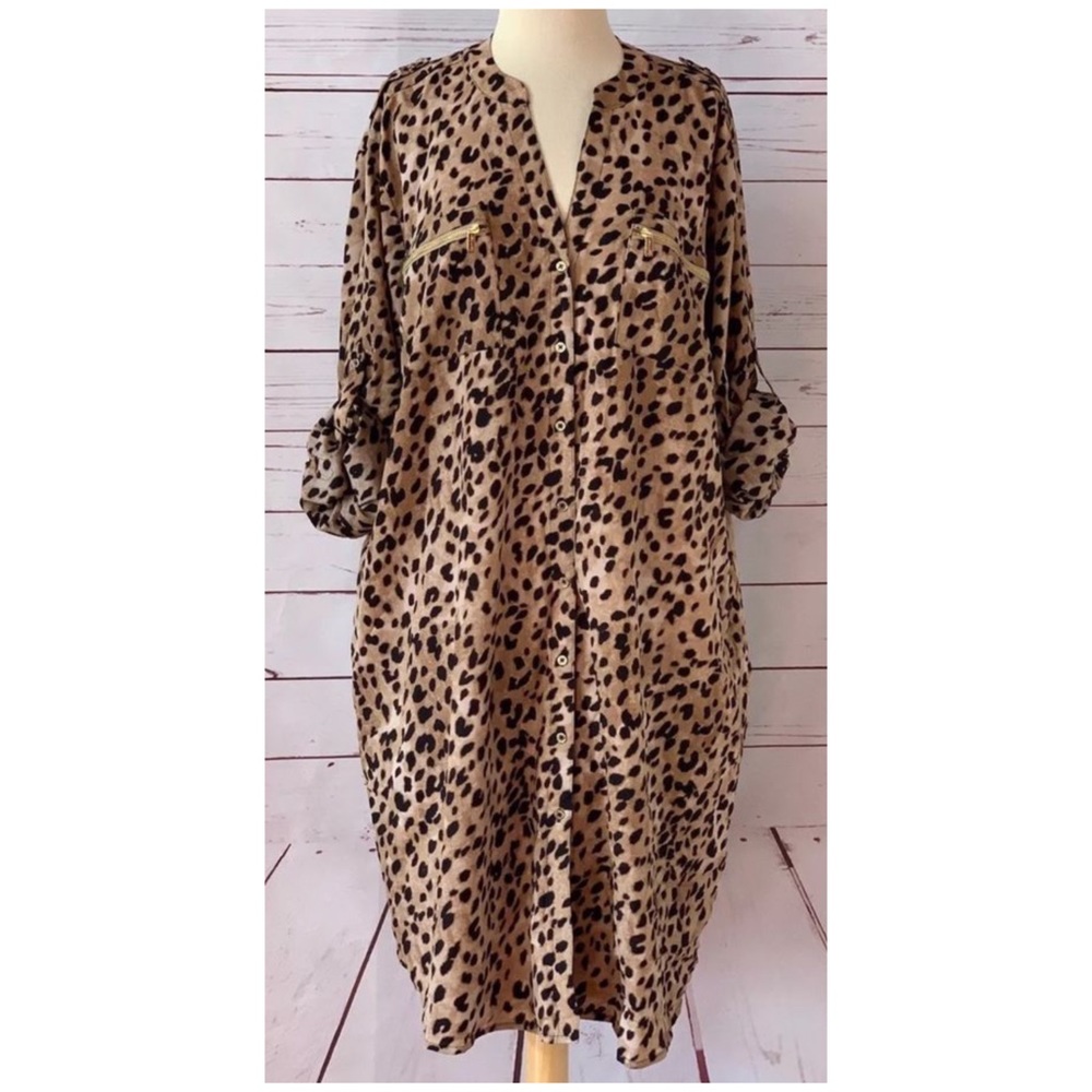 Calvin Klein Leopard Animal Print Shirtdress 12